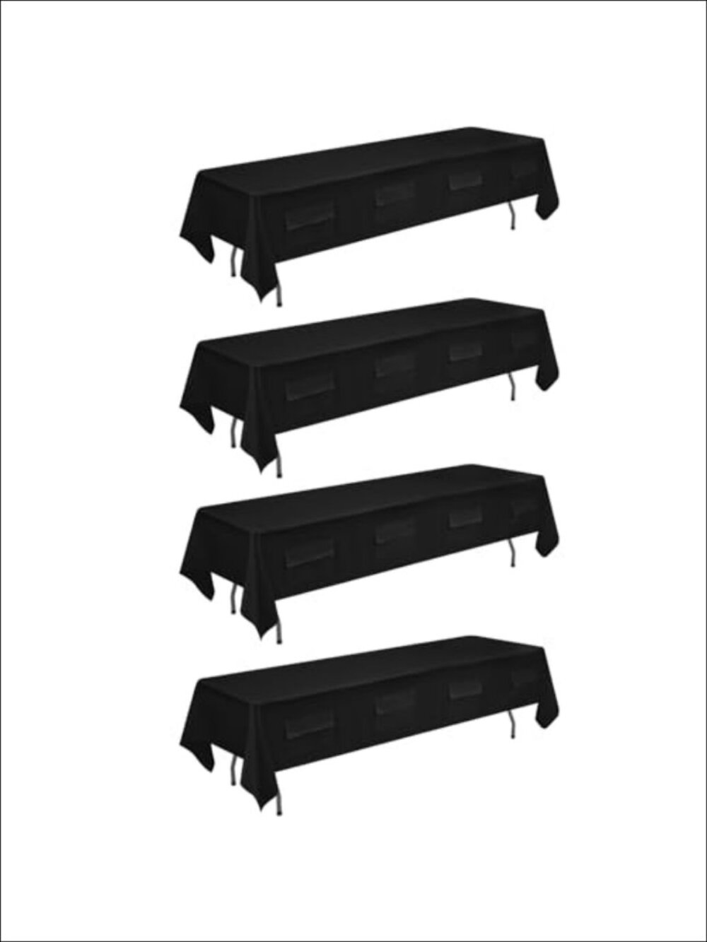 4 Pack Black Polyester Tablecloths with Pockets 60 x 126 Inch